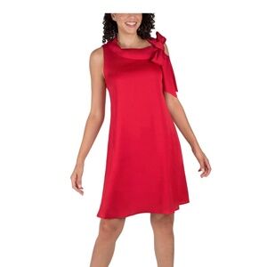 Robbie bee petite satin trapeze dress in red size 10P
